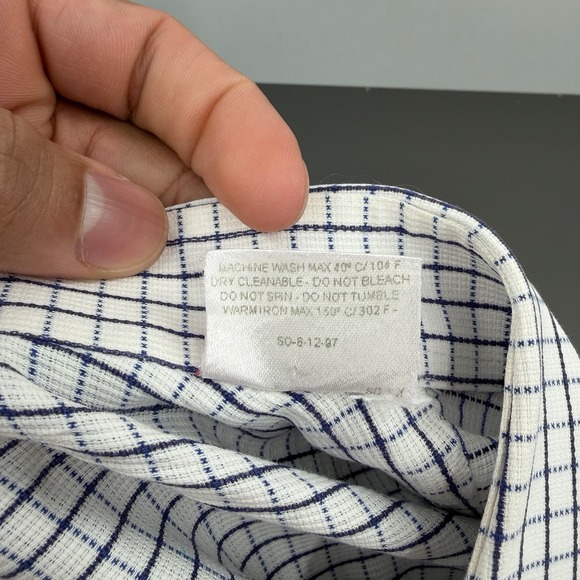 Ermenegildo Zegna White Windowpane Dress Shirt Mens 18.5 47 Pocket French Cuff - Picture 6 of 9